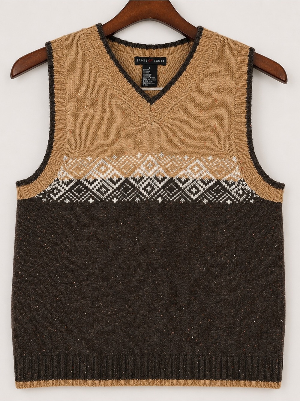 Vintage Jamie Scott Fair Isle Ramie Wool Sweater Vest S Cropped